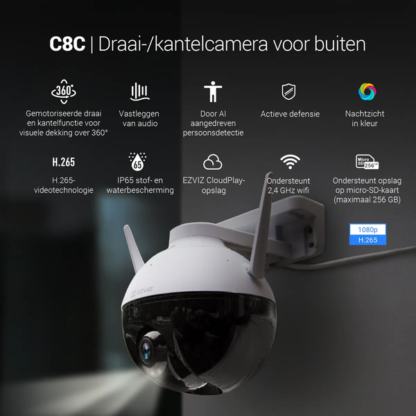 Ezviz C8C Beveiligingscamera - Full HD WiFi - Buiten Dome (360) - Kleurnachtzicht - Wit