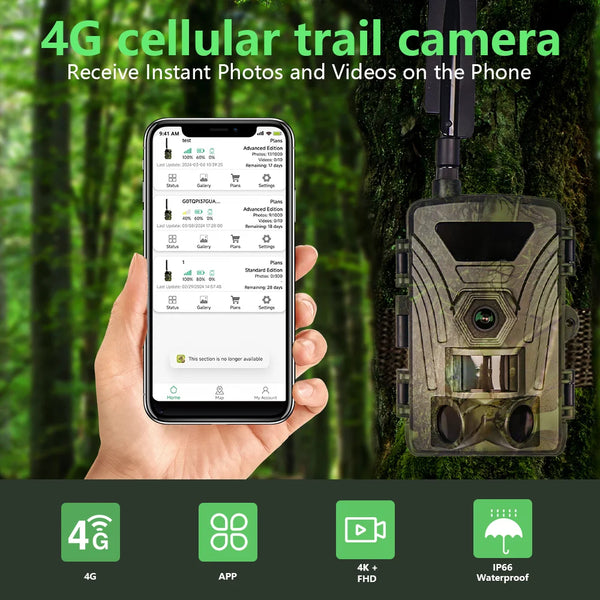 4G LTE Wildcamera met App – 4K Video & 60MP Foto’s – Nachtzicht – IP66 Waterdicht